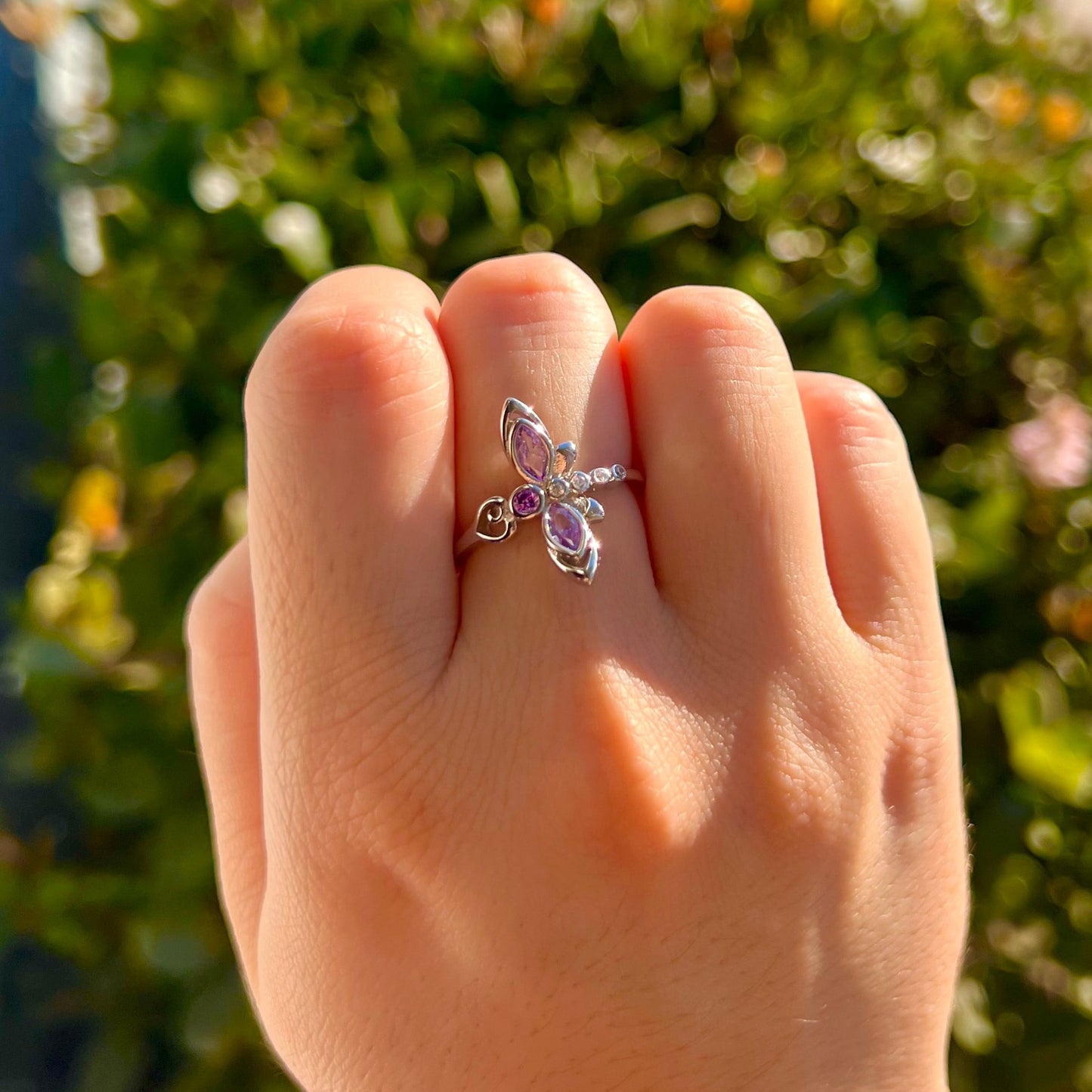 Going Up Dragonfly Shape Zirconia Stone 925 Silver Ring