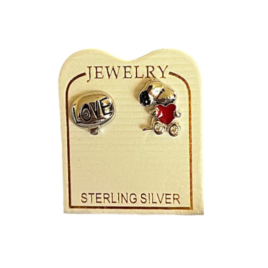 Snoopy Love 925 Sterling Silver Stud Earrings