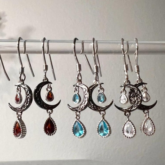 Beyond the Veil Stone Drop Moon Earrings