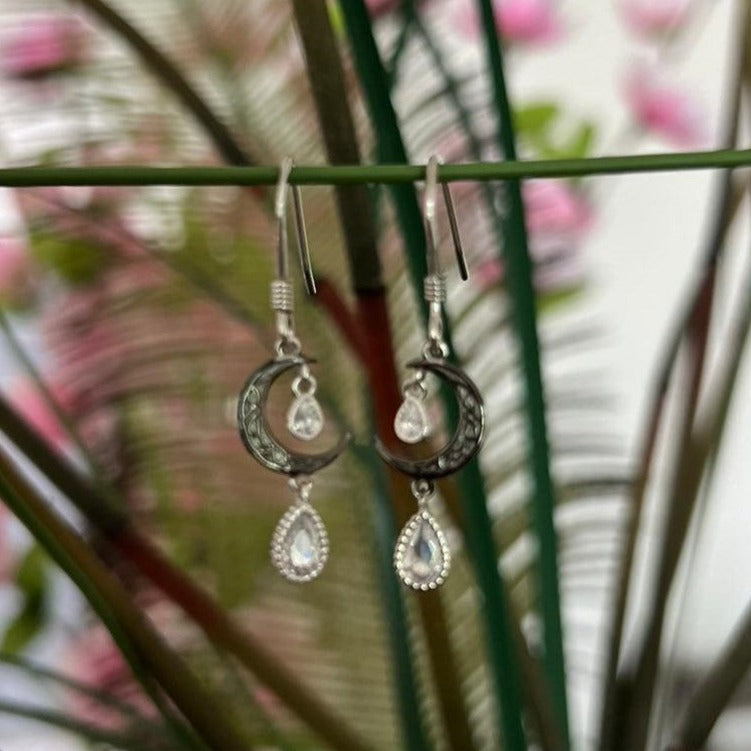 Beyond the Veil Stone Drop Moon Earrings