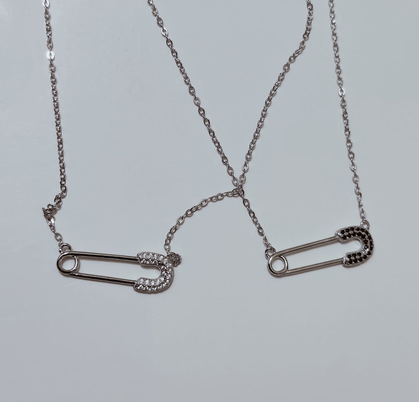 The Dainty Safety Pin Studded 925 Silver Necklace