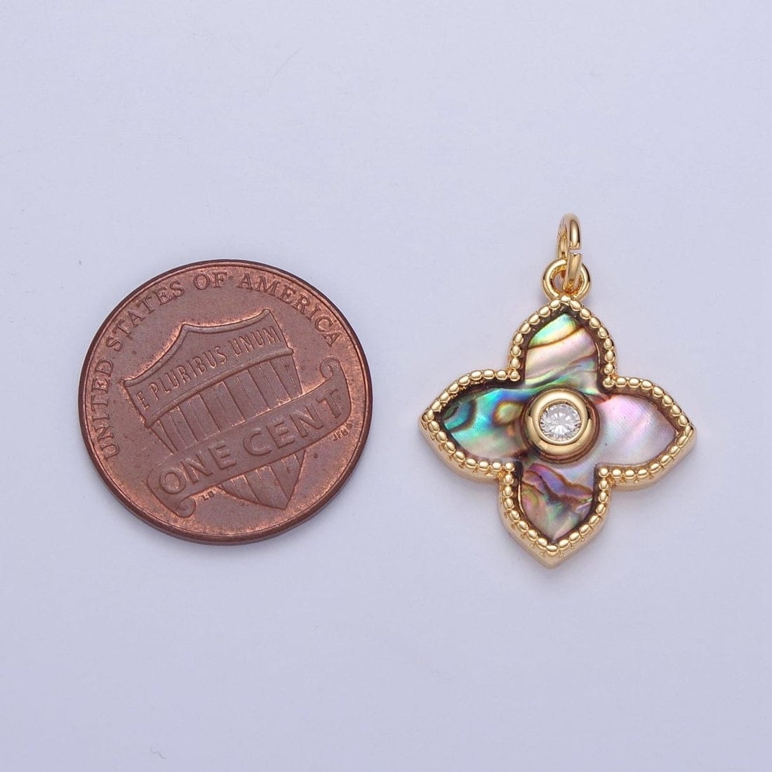 24k Gold Filled Pearl Clover Mini Flower Abalone Lucky Pendant With 18IN Beaded Necklace