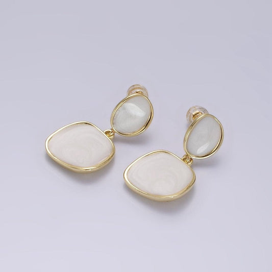 14K Gold Filled Enamel Rounded Square Drop Stud Earrings