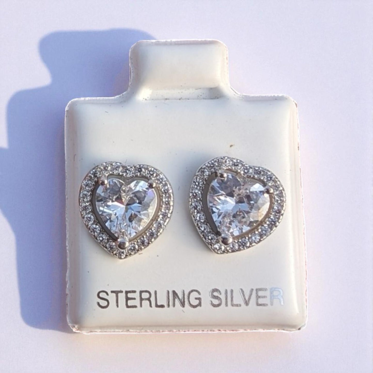 925 SILVER HEART SHAPE CLEAR ZC STUD EARRINGS