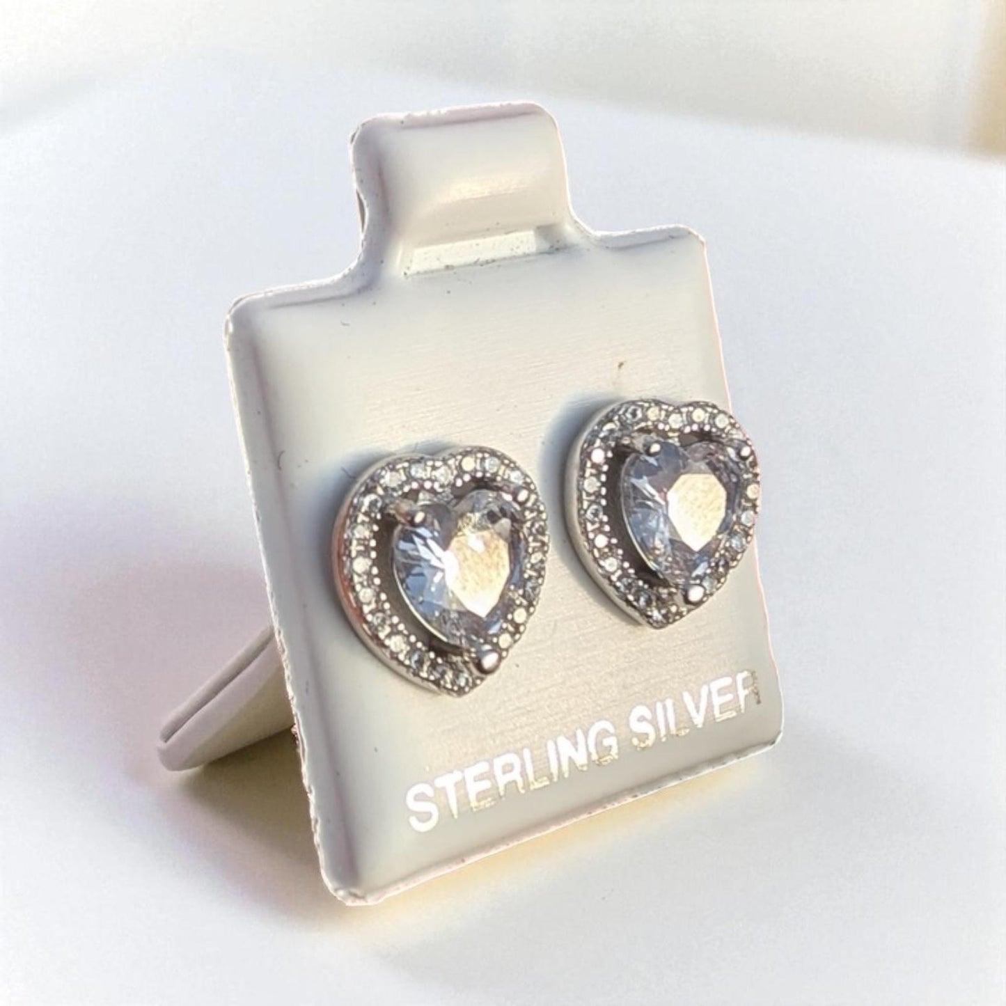 925 SILVER HEART SHAPE CLEAR ZC STUD EARRINGS