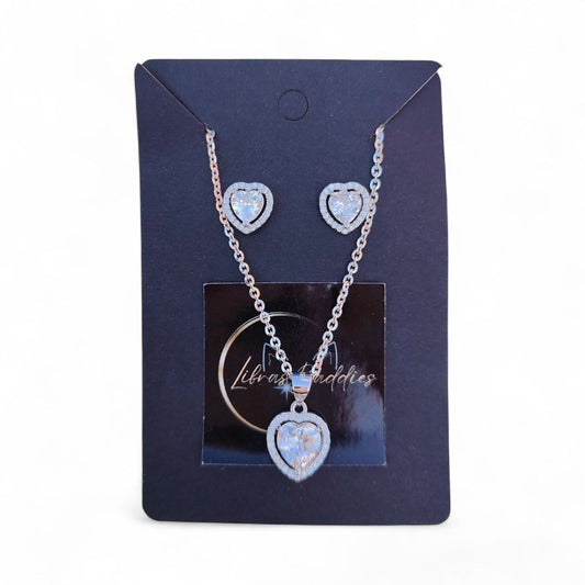 925 SILVER HEART SHAPE ZC STONE PENDANT NECKLACE AND EARRING SET