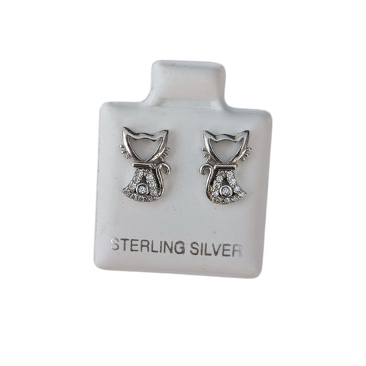 925 SILVER CAT SHAPE STUD EARRINGS