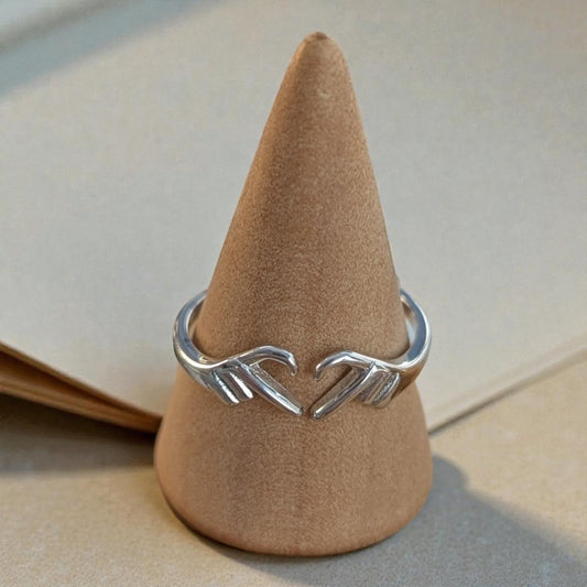 925 SILVER PLUR LOVE YOU HEART HANDS ADJUSTABLE RING