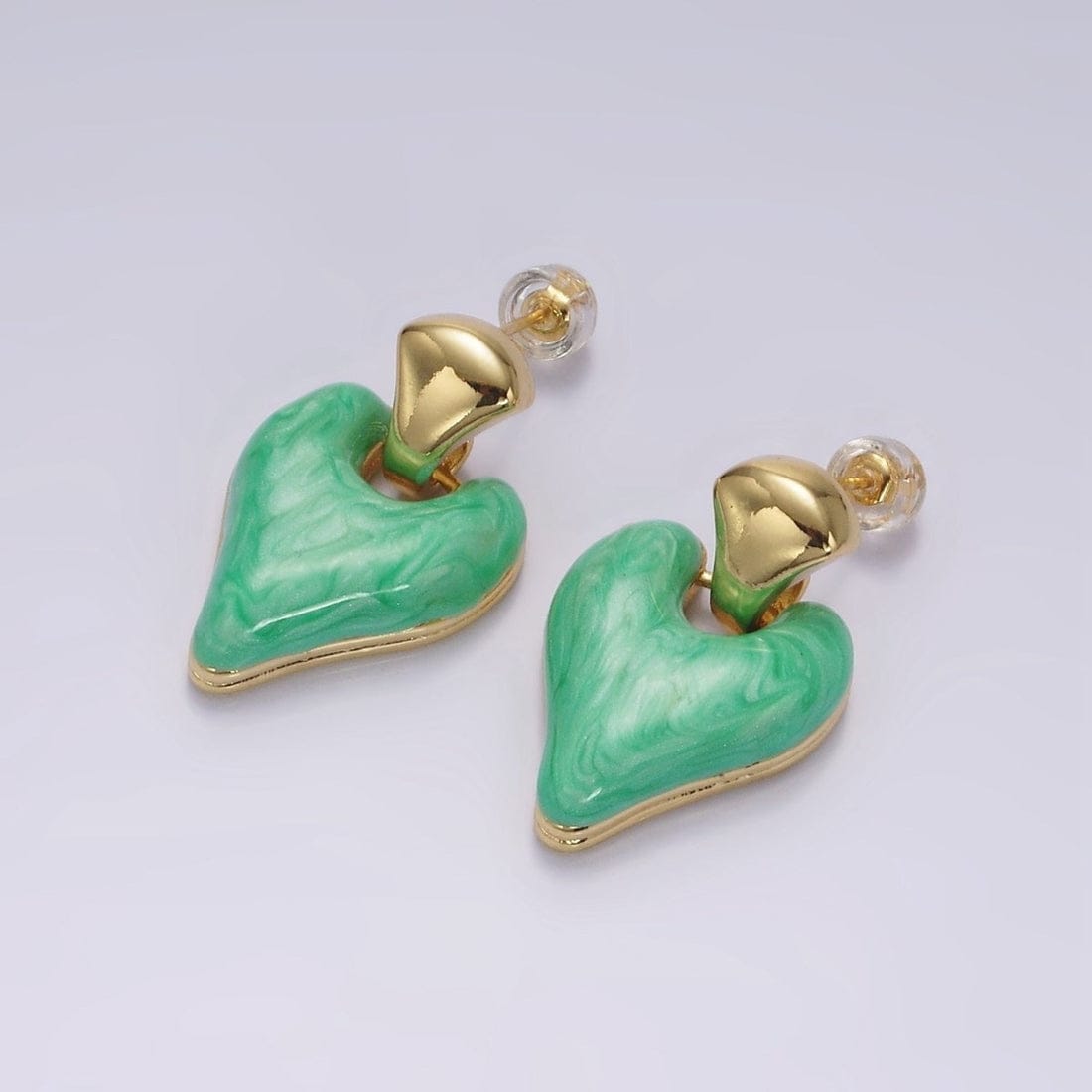 French Romantic Enamel Irregular Heart Shaped Gold-Plated Pendant Earrings