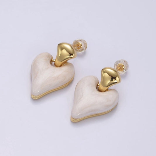 French Romantic Enamel Irregular Heart Shaped Gold-Plated Pendant Earrings