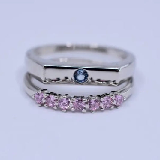 Miami Double Band Pink Studded 925 Silver Ring