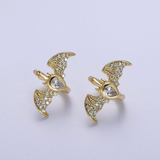 Murci Gold Plated Studded Bat Small Hoop Earrings