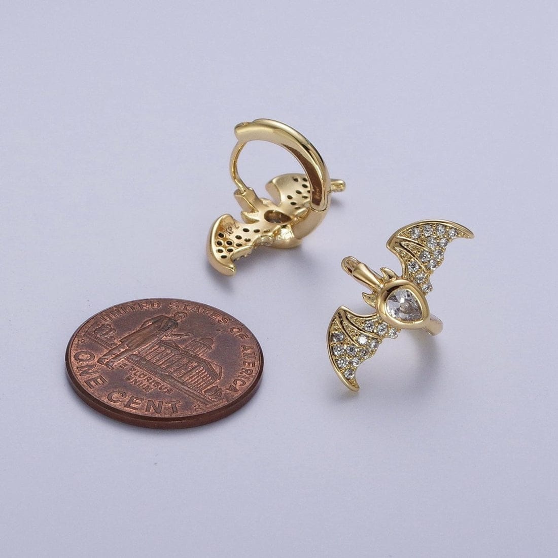 Murci Gold Plated Studded Bat Small Hoop Earrings