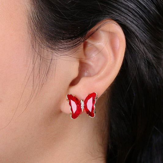 The Crystal Butterfly Stud Gold Plated Earrings