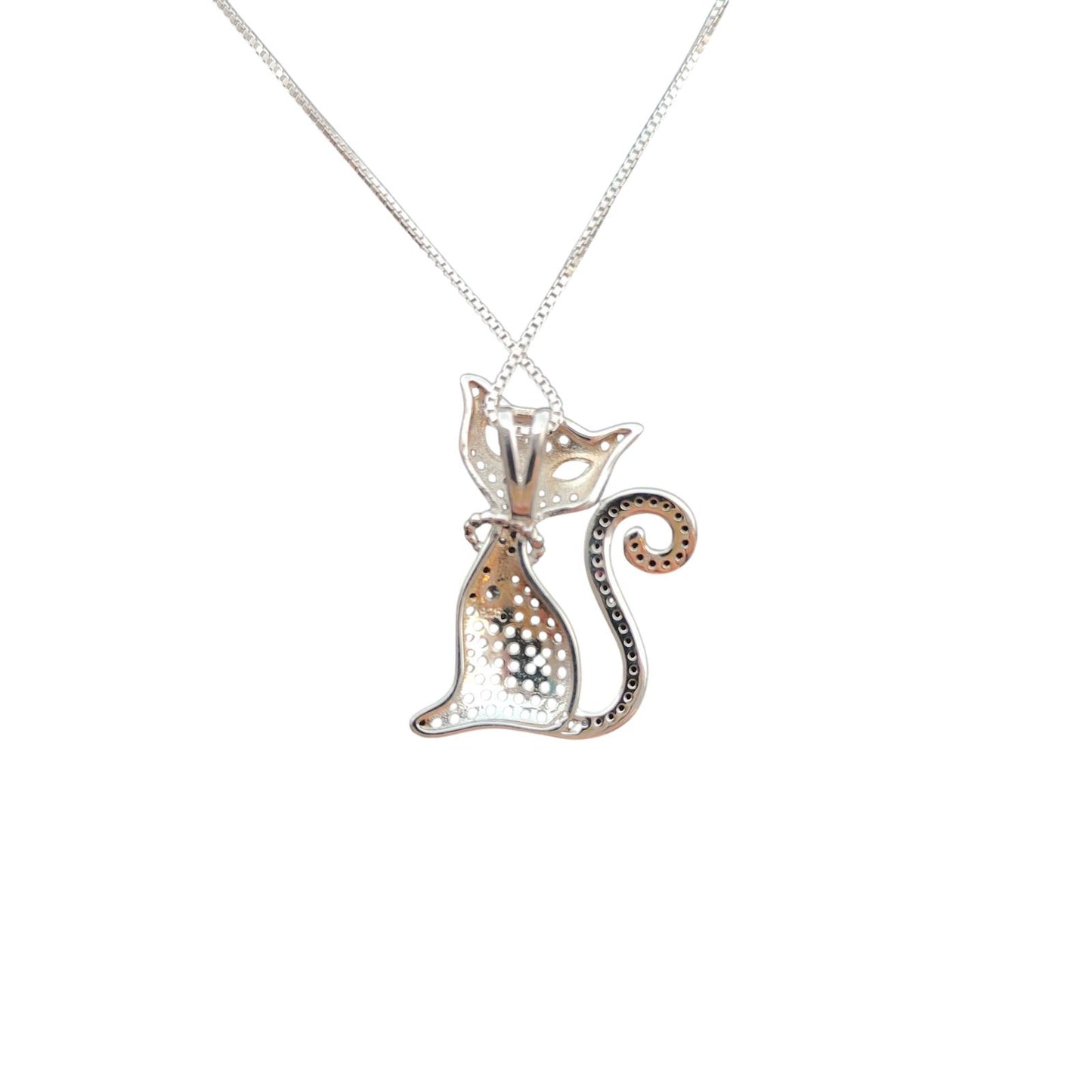 925 SILVER BLACK CAT STUDDED PENDANT NECKLACE
