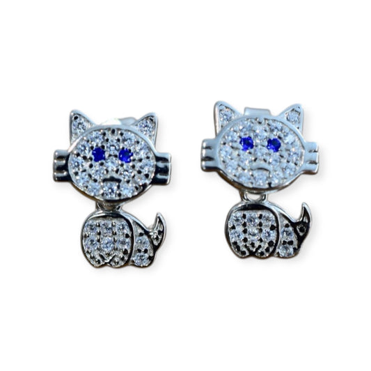 925 Silver Cat Moving Body Studded Earrings