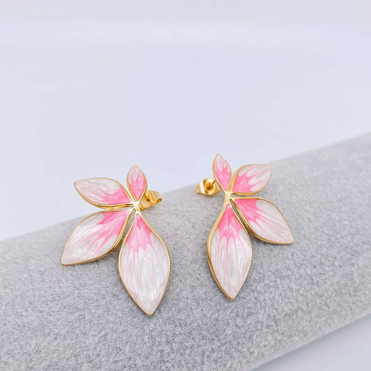 Colored Enamel Leaf Shape Stainless Steel Stud Earrings