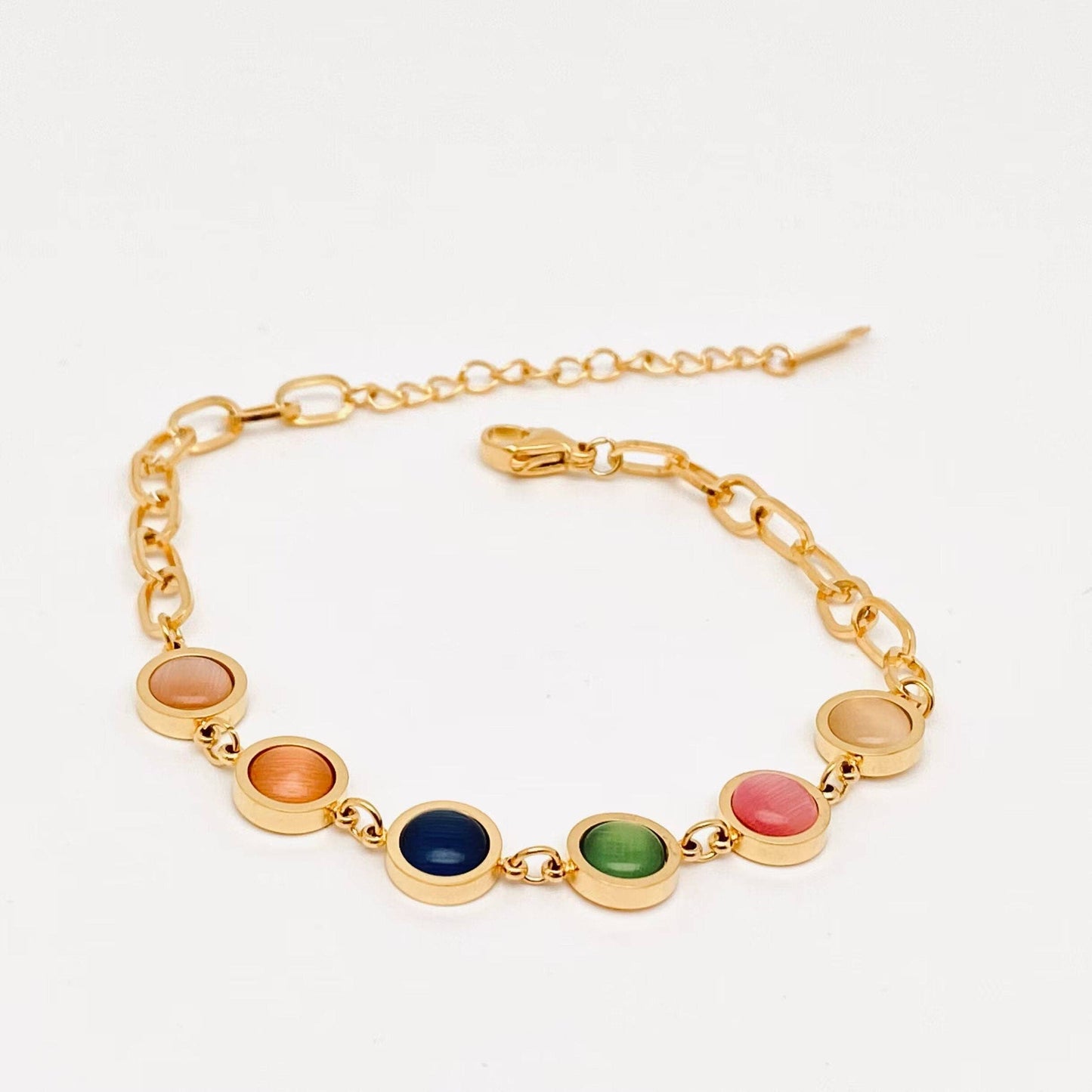 6 Colors of Cat's Eye stone 18K Gold Plated Bracelet