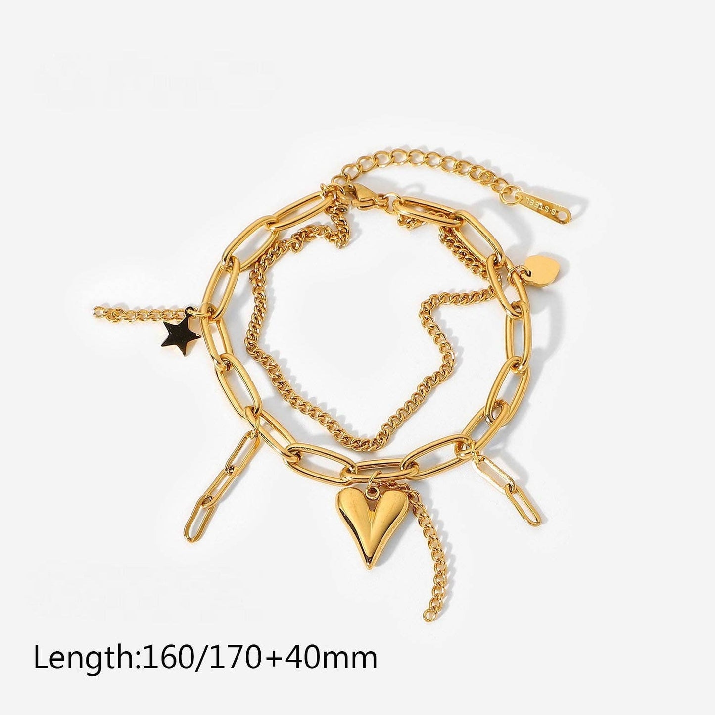 Star Heart Charm 18K Gold Plated Double Chain Bracelet