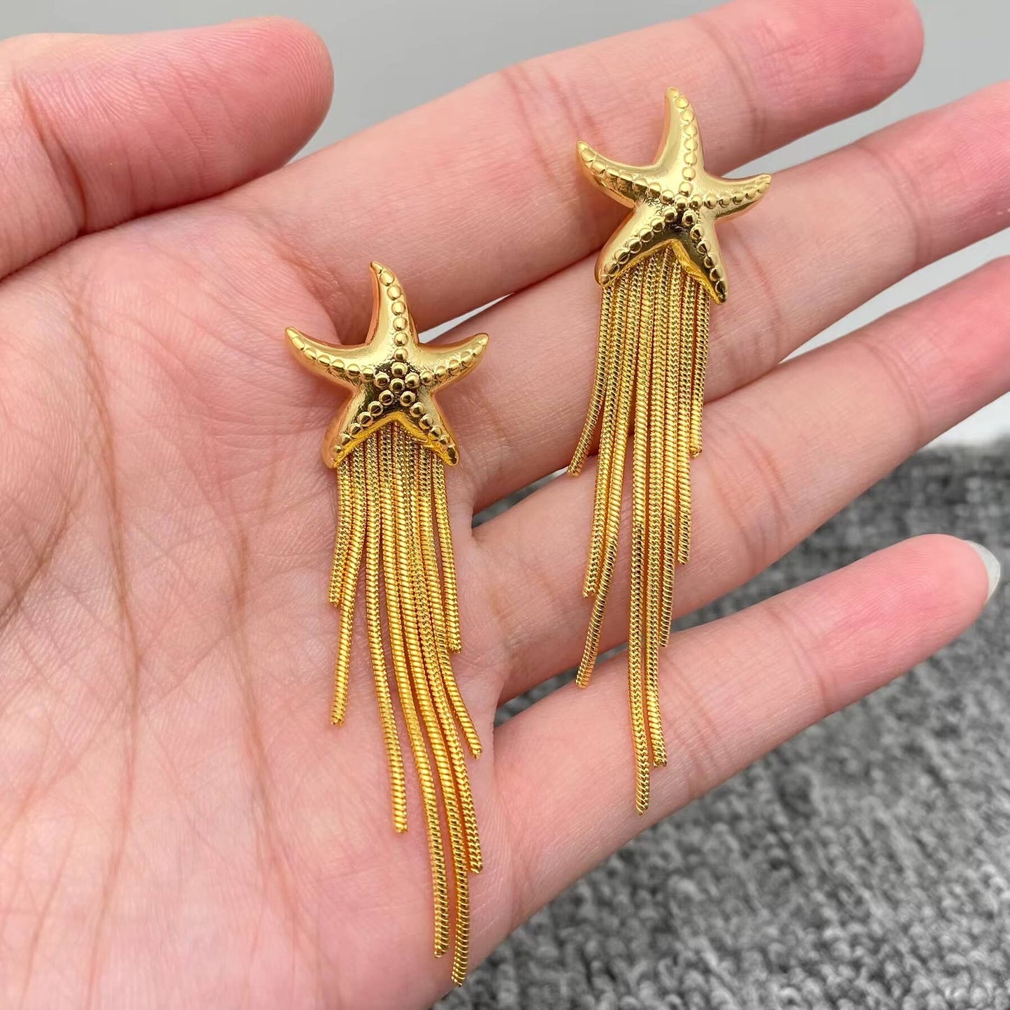 18K Gold Plated SS Fringe Starfish Post Earrings