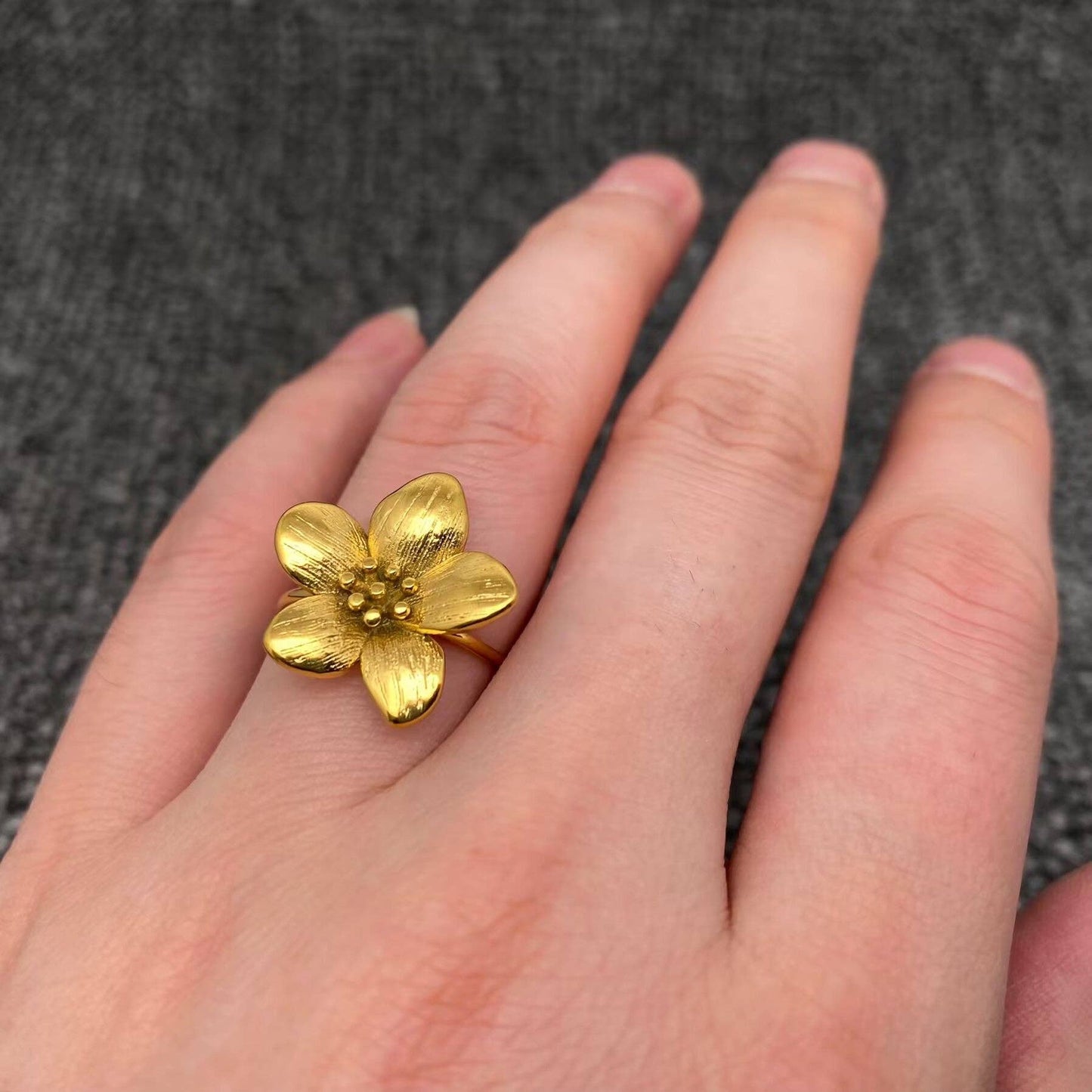 18K Gold-Plated Stainless-Steel Flower Adjustable Ring