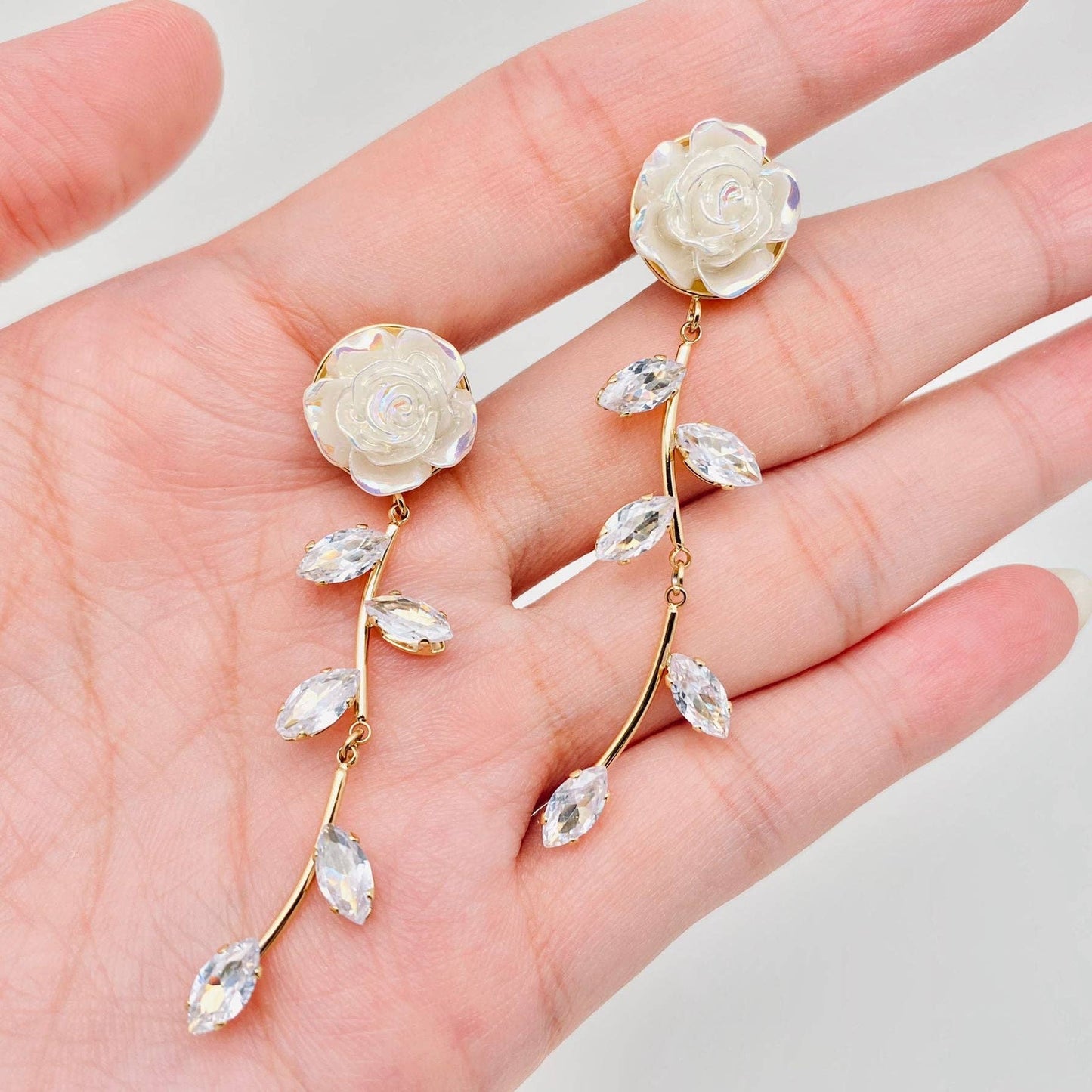 White Rose 18K Gold Plated Stainless Steel Post Stud Earrings