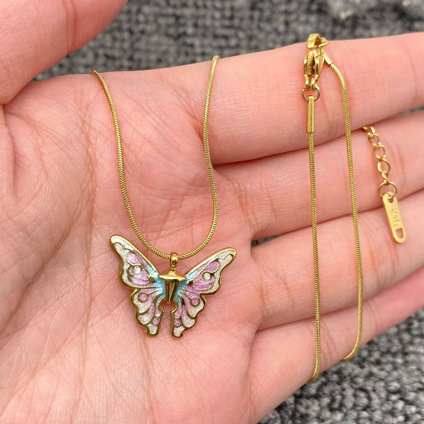 Enamel Butterfly Charm 18K Gold-Plated Stainless-Steel Necklace