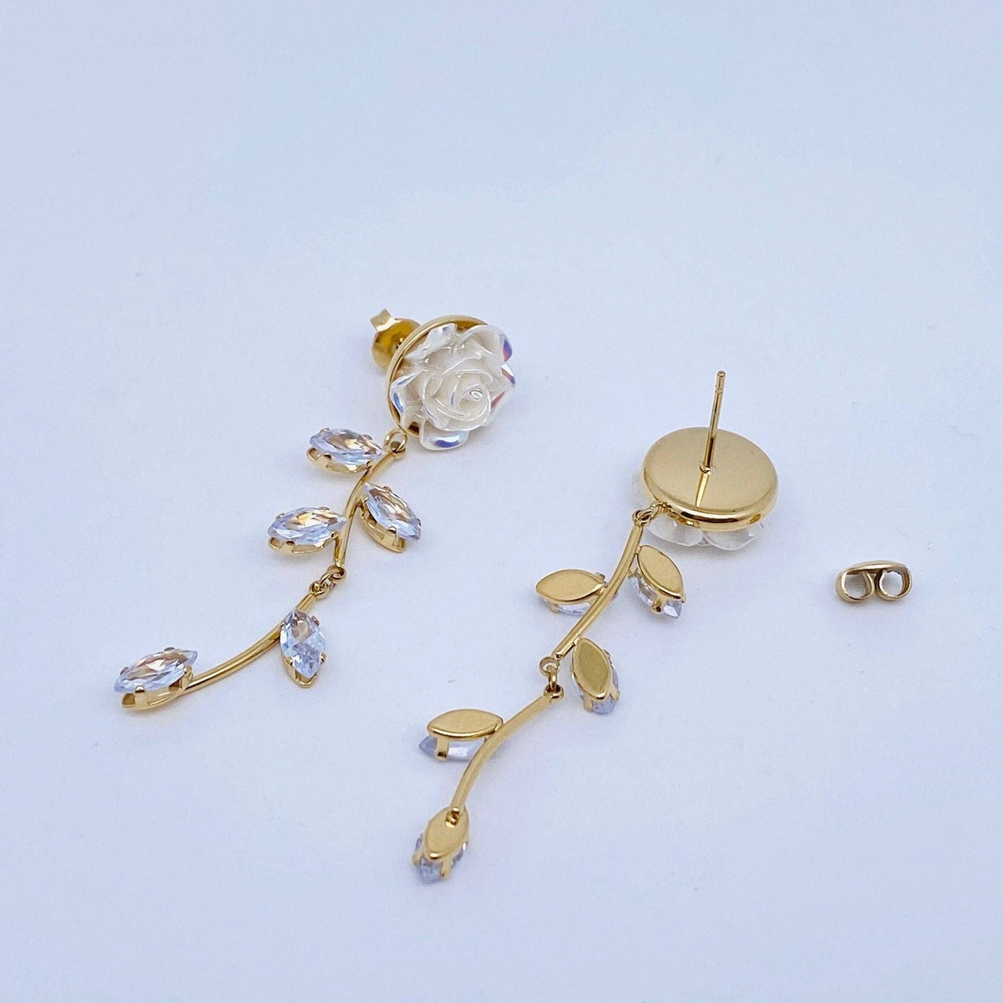 White Rose 18K Gold Plated Stainless Steel Post Stud Earrings