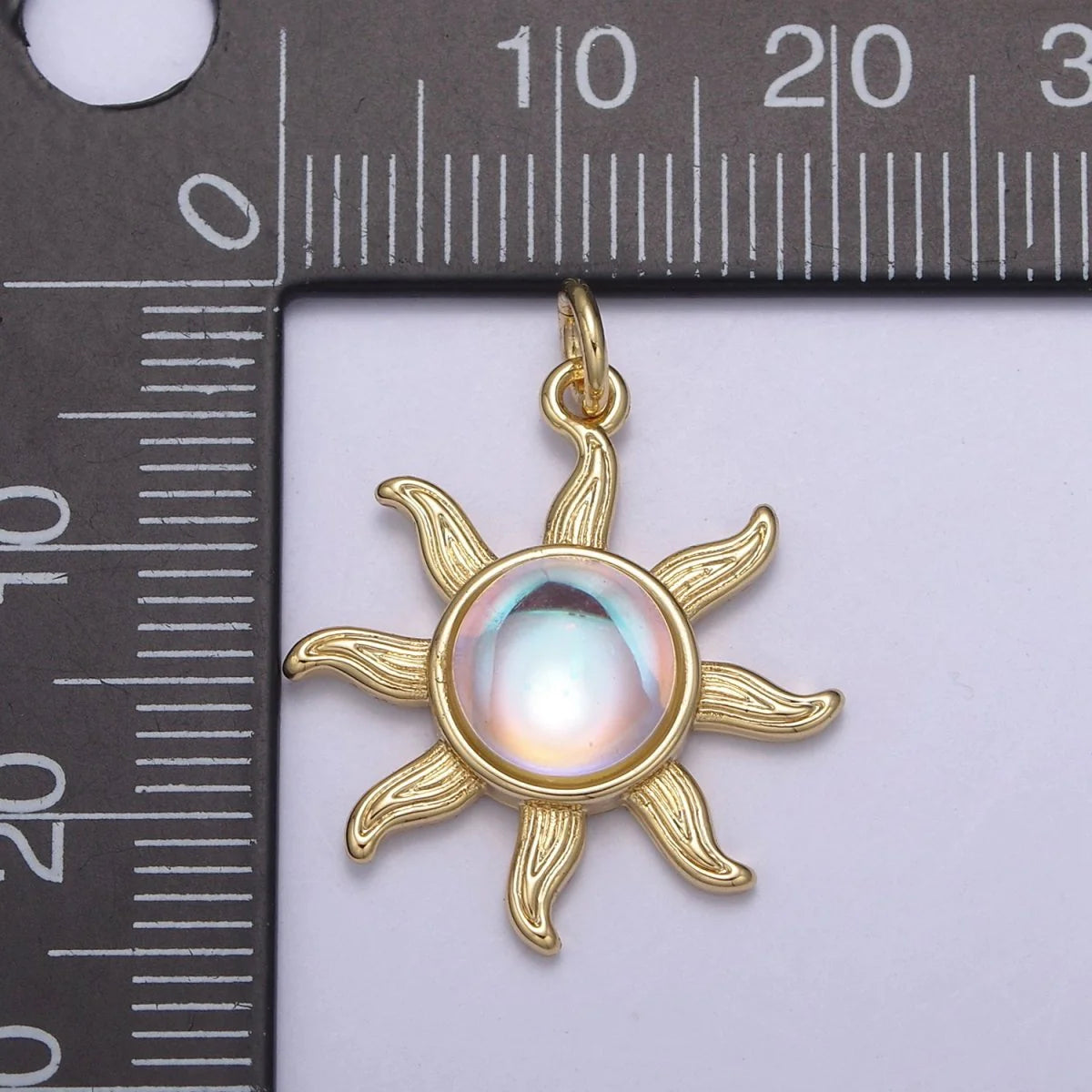 Rainbow Moonstone Sun Pendant in 14k Gold Filled June Birthstone Bohemian Celestial Jewelry