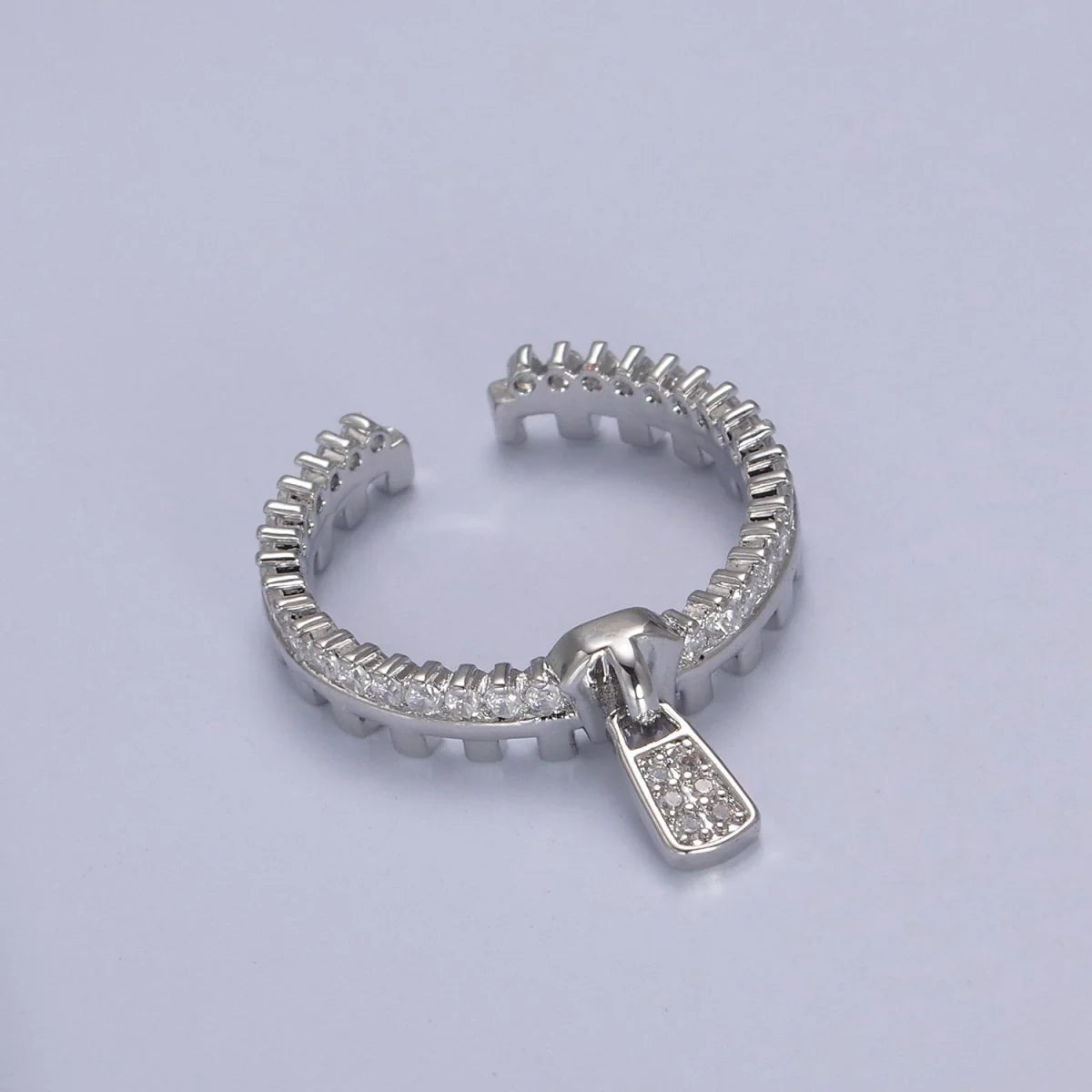Silver Zipper Crystal Zirconia CZ Adjustable Ring Zip