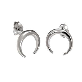 925 Sterling Silver Crescent Moon Rhodium Stud Earrings